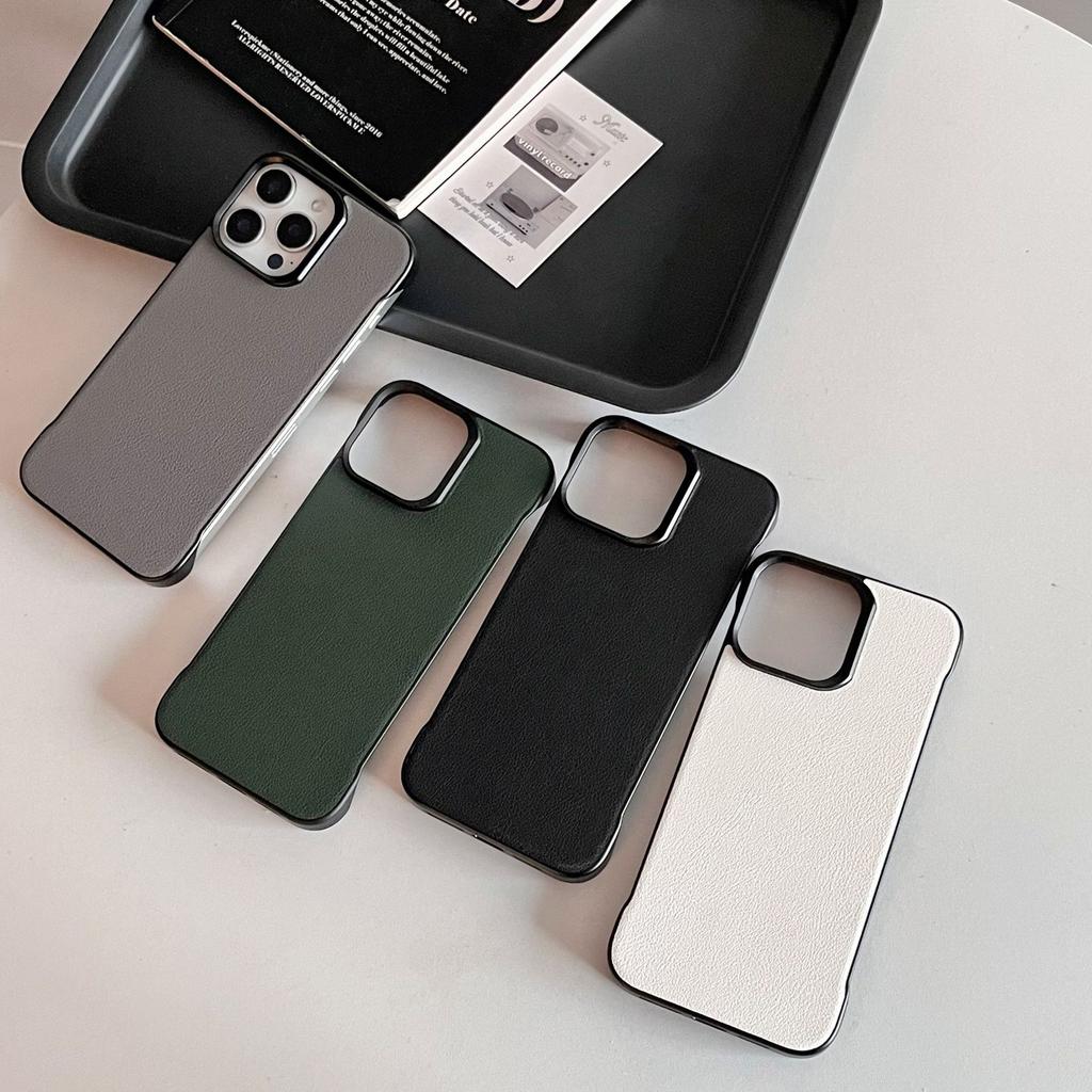 Simple solid color lambskin, suitable for iPhone16Pro max Apple 15 mobile phone case, new borderless leather.