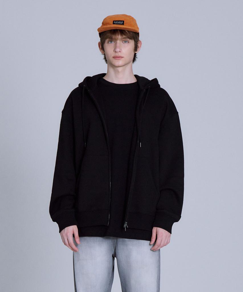 Basic House Uni Basic Fleece-Lined Zip-Up Hoodie Black Lajp7101