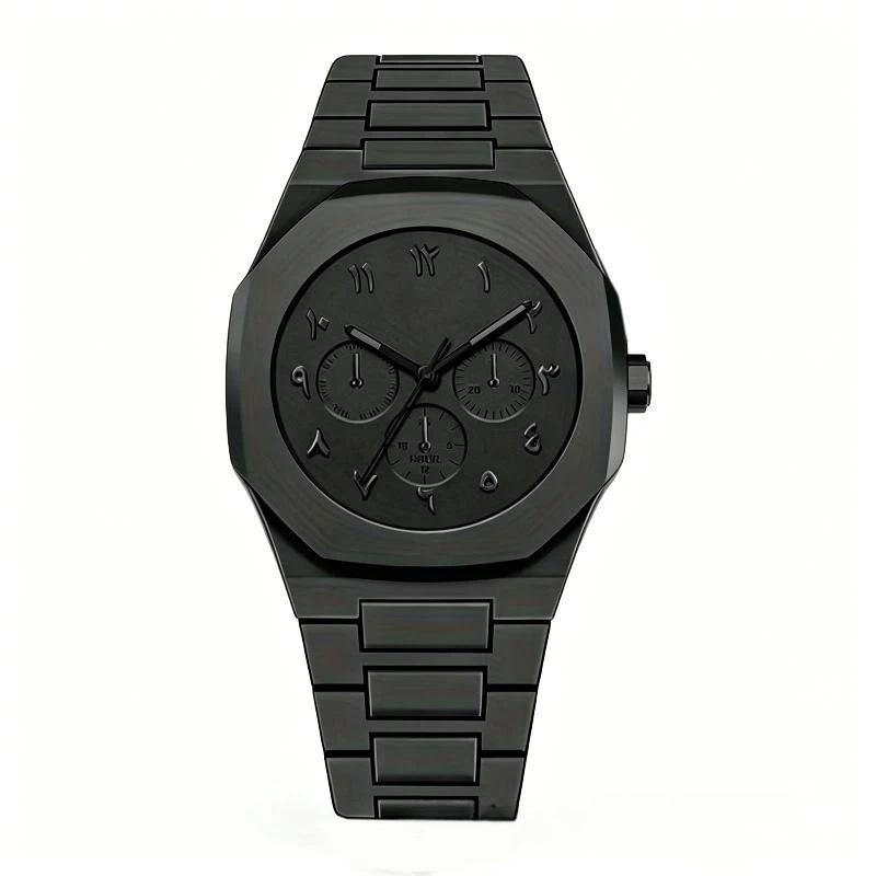 1Pcs Men Octagonal Dial Quartz Wristwatch Full Black Arabic Numeral Dial Watch For Daily Casual Business Wrist Watch