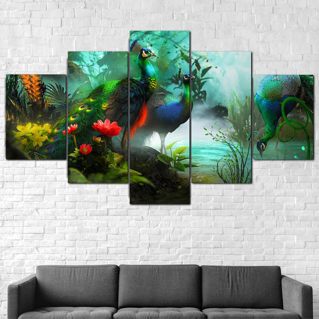 5Pcs Beautiful Peacock Peafowl Bird Canvas Print Poster Wall Art Decor 5 Pieces HD Print No Framed Abstract Modern Paintings