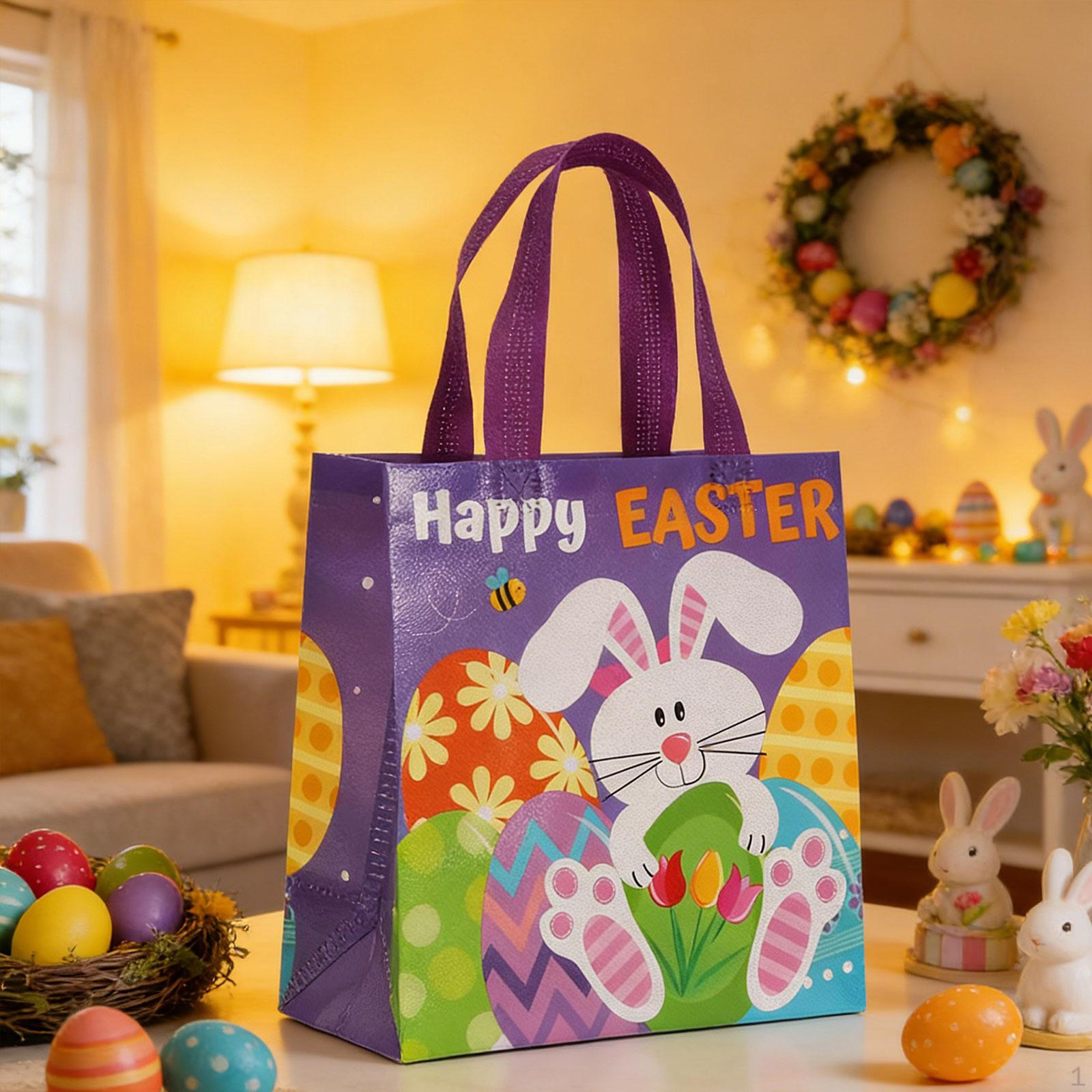 

12 Easter Basket Made of Non-Woven with Bunnies, Gift Bags for Decorations And Items фиолетовый