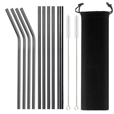Metal Straws Reusable 304 Stainless Steel Straw Straight Bent Drinking Straw with Case Cleaning Brush Set Party Bar Accessory