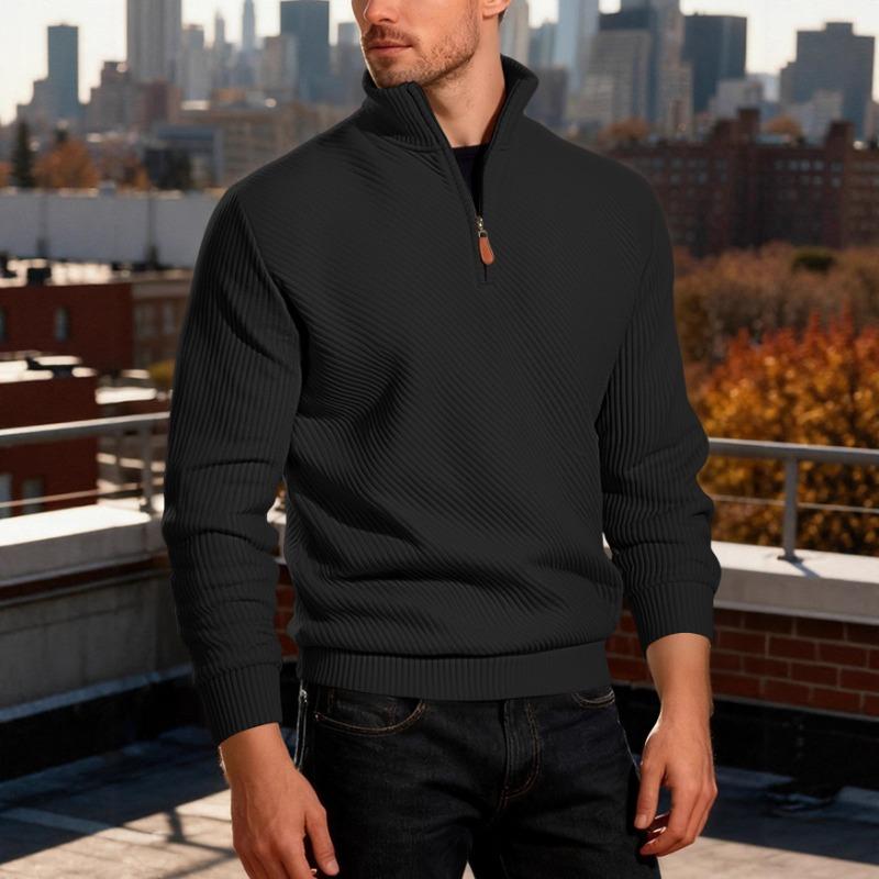 Factory Men's Twill Jacquard Pit Strip Long-sleeved Half-zip Sports Casual Trendy Sweatshirt