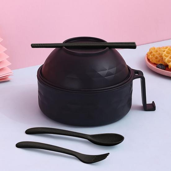 Noodle Bowl with Lid And Handles Double-Layer Insulated Microwave Ramen Bowl Set with Chopsticks Spoon