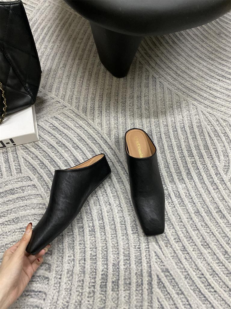Fashion Elegant Soft Leather Mules Slippers Women Square Toe Inner Height Wedge Slide Sandals Summer Cozy Beach Designer Shoes for Women