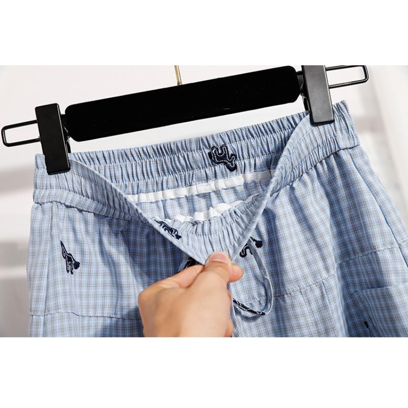 DIMANAF 2026 Spring Summer Plus Size Women Skirt Pants Elastic Waist Oversize Loose Casual Shorts Cotton Print Plaid