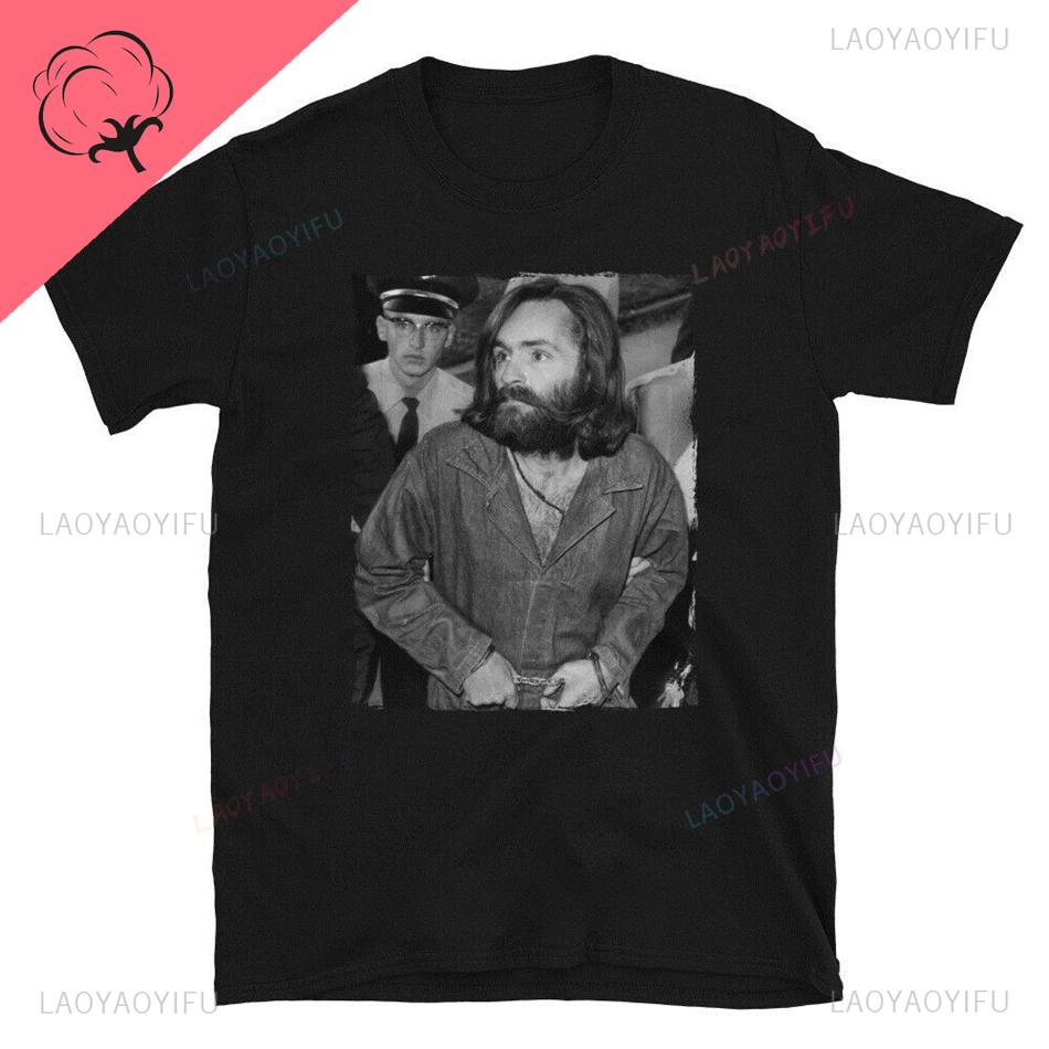Charles Manson Shortsleev Printed TShirt Manson Family American Criminal Cult Men Quality Streetwear Casual Harajuku Tee Shirt