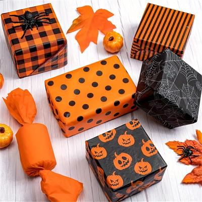 40 Stück Seidenpapier-Geschenkpapier – Kürbis, Geister, Skelette, festliches dekoratives Bastelpapier für DIY-Projekte und Weihnachtsgeschenk-Dekoration