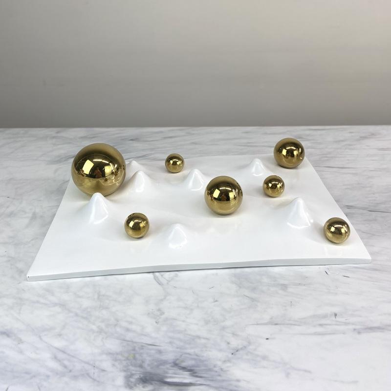 Modern Simple and Light Luxury Black Silver Metal Ball Decorative Tray Model Living Room Geometric Storage Ornaments