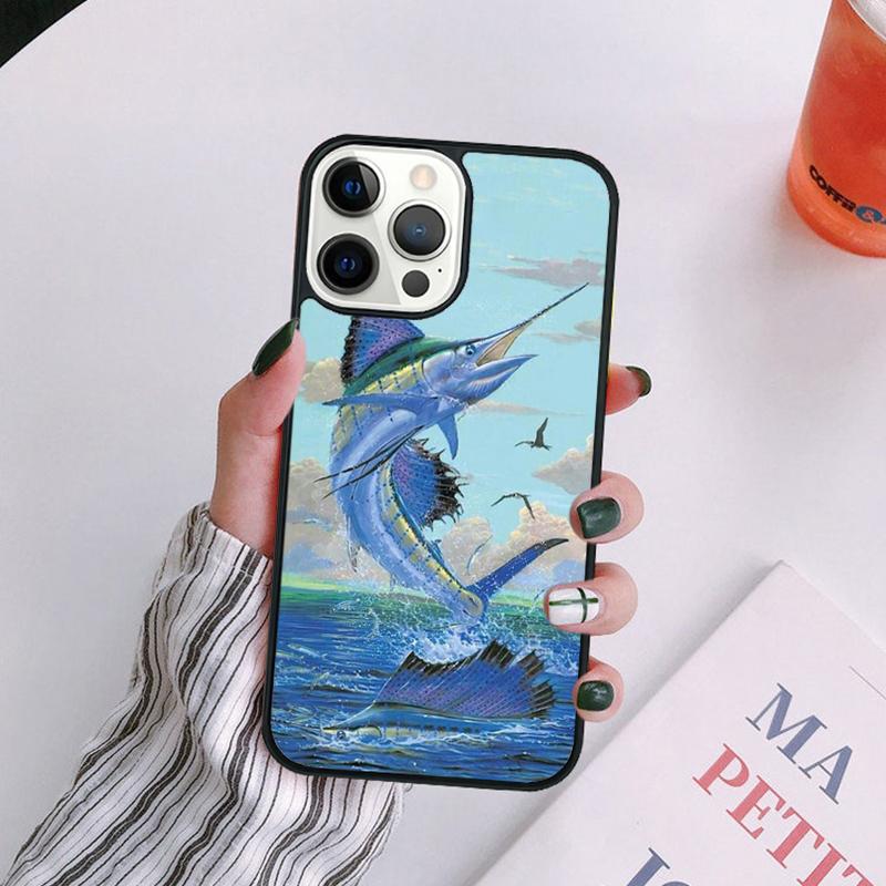 Blue Marlin Painting Phone Case For iPhone 17 Air 14 13 12 16Pro Max 15 Plus Max Cover Shell coque