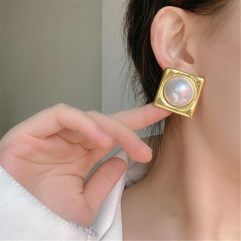 Vintage Geometrické Čtvercové Perlové Náušnice pro Ženy Retro Designy Přenosné a Pohodlné na Párty nebo pro Každodenní Nošení