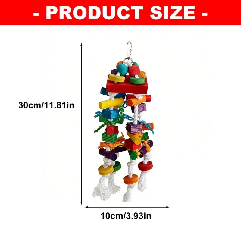 Colorful Parrots Chew Climbing Toy Safe Wood Soft Cotton Ropes Puzzle Block Tearing Toy For Bird Mental Stimulation