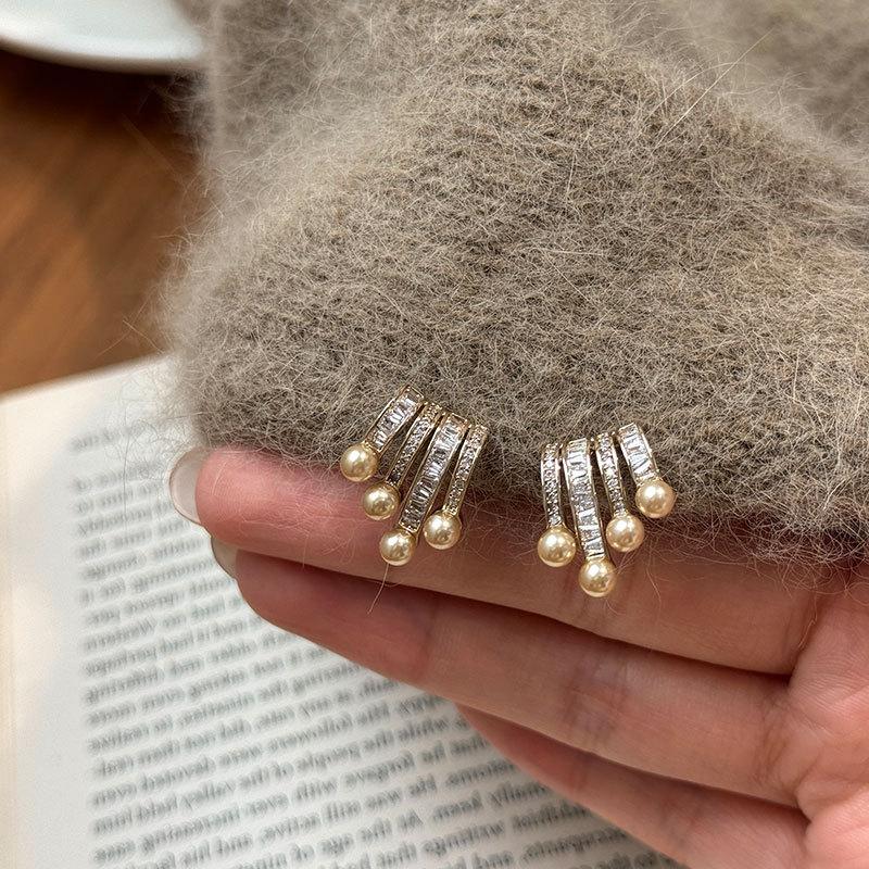 Multi Layer Crystal Pearl Earrings Retro Elegant Jewelry