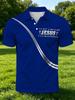 Men's Outdoor Short-Sleeve Polo Shirt with Printed Design (Not Textured), Available In Multiple Sizes. Men's Lapel Polo with Blue Base and English