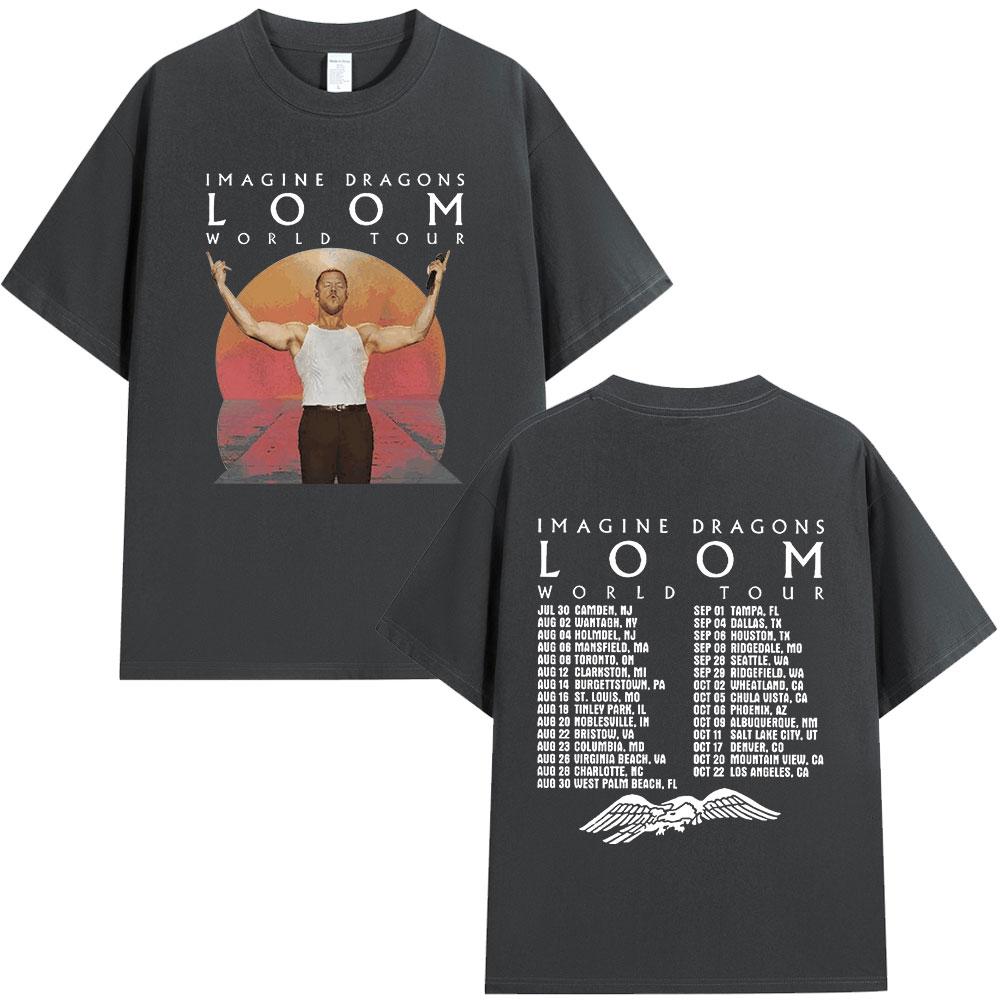 Rock Band Imagine Dragons Loom World Tour T Shirt Hip Hop Street Style T-shirt Men's Women Clothing Cotton Short Sleeve T-shirts