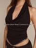Spicy Style Black Halter Neck Backless Camisole with Pleats & Rivet Accents