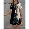 Summer Women's Striped 3D Print Short-sleeve Crew Neck Dress