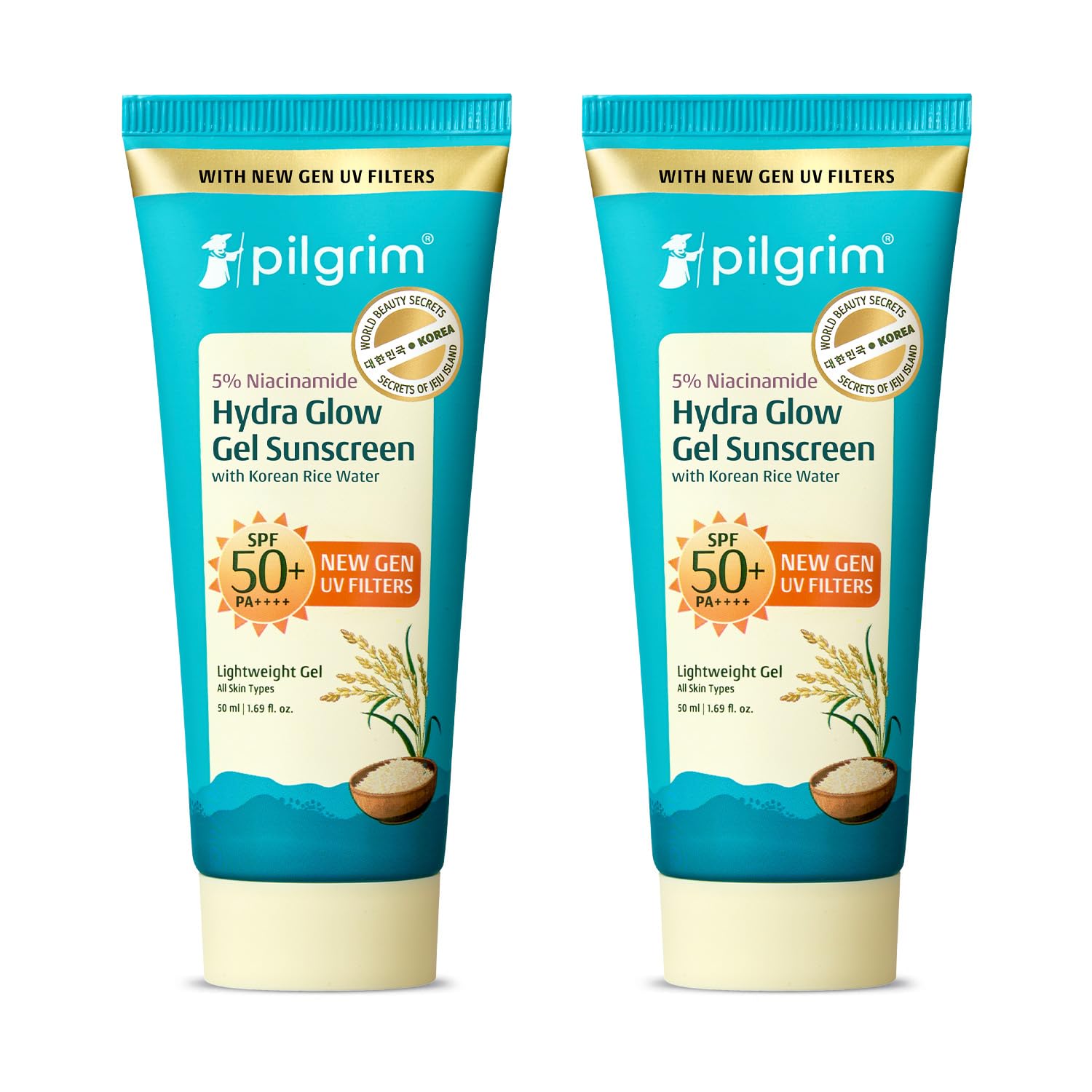 

Pilgrim 5% Niacinamide Hydra Glow Gel Sunscreen InVivo Tested SPF 50+ PA++++ (Pack of 2) with Korean Rice Water | New Gen UV Filters | Lightweigh