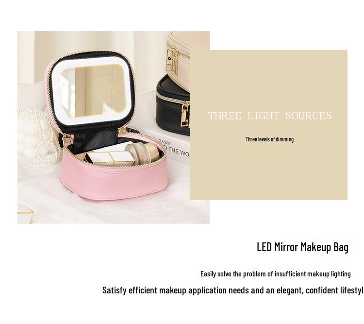 LED Mini Makeup Bag with Rechargeable Mirror - Portable Travel Cosmetics Organizer