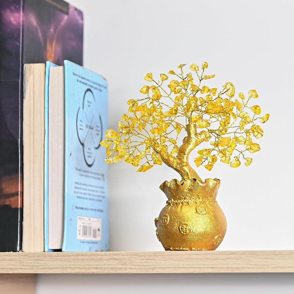 Zitrin Lebensbaum Bonsai - Feng Shui Goldkristall Ornamente für Wohlstand und positive Energie - Tischdeko
