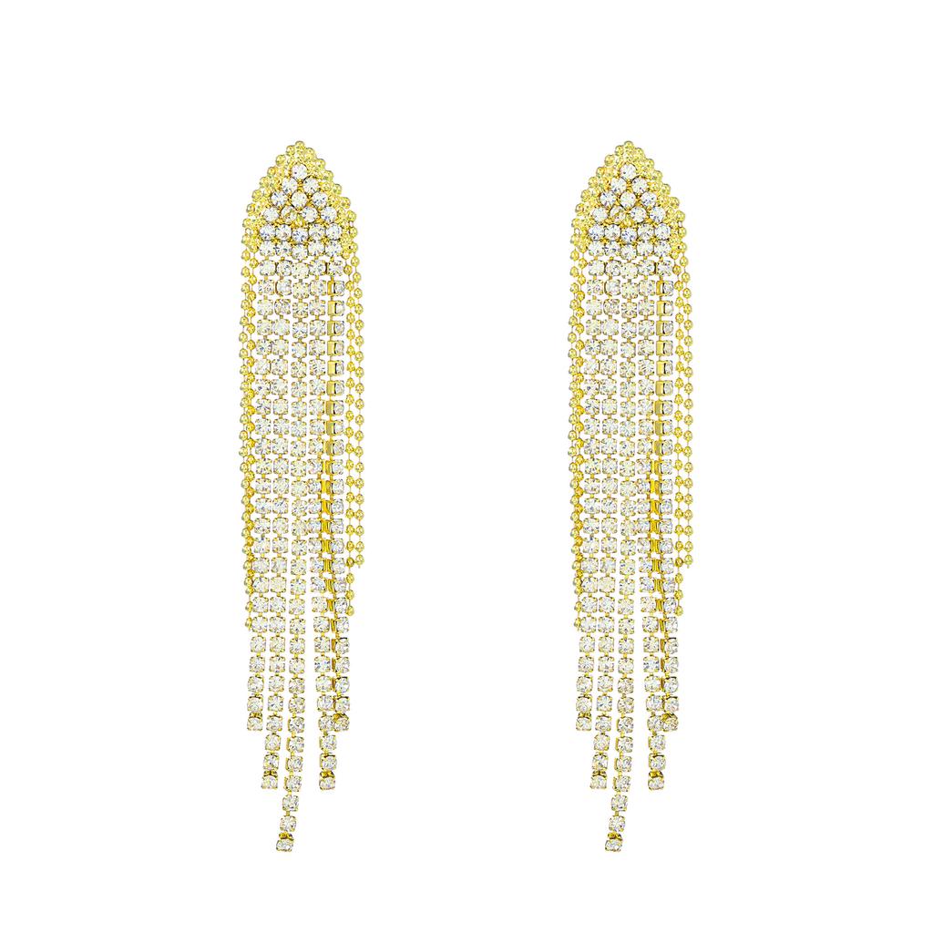 High Quality Light Luxury Full Diamond Exaggerated Chain Fringed Earrings Femininity Love Rhinestone Earrings Internet Celebrity Earrings Wholesale