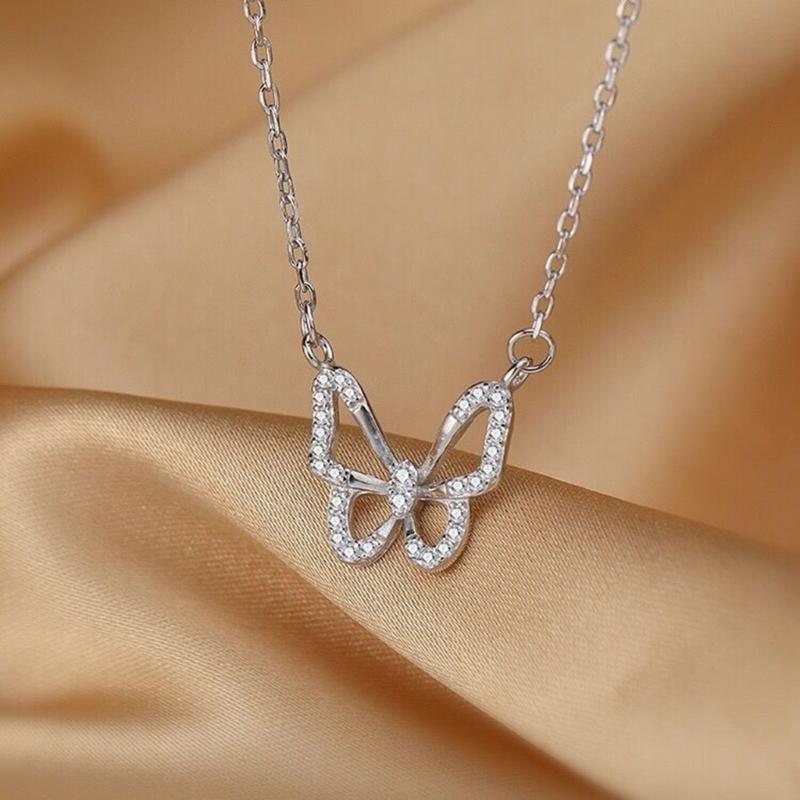 Diamonds Bowknot Aesthetic Necklace Fashion Simple Hollow Clavicle Chain Women Girl Wedding Jewelry Party Birthday Gift