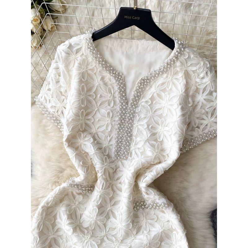 Niche Style Lace Dress Summer Slimming Heavy Industry Beads