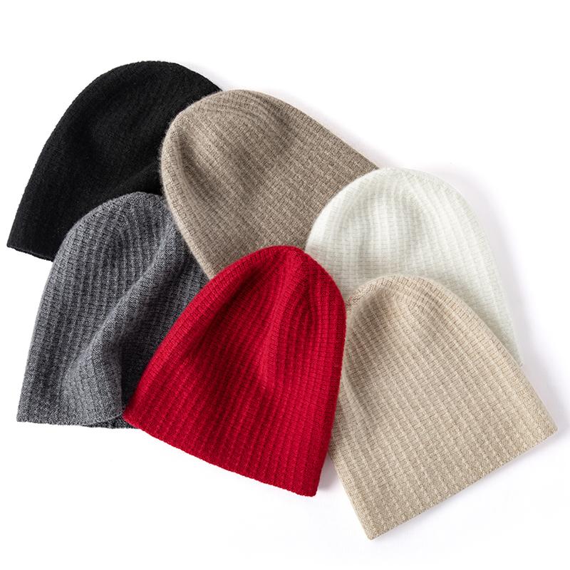 Women 100% Pure Cashmere Beanie Hat Rib Knit Solid Color Winter Warm Soft Slouchy Skullies Cap Cold Weather Accessory