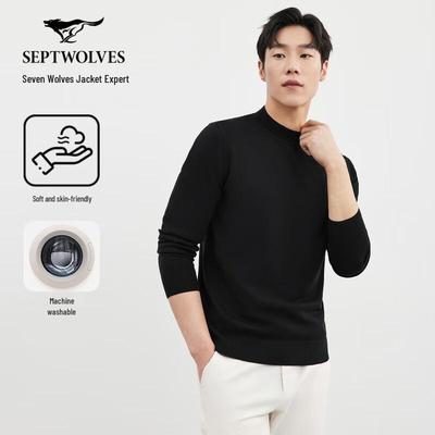Men's Machine Washable Cashmere Blend Crew Neck Thick Knit Sweater