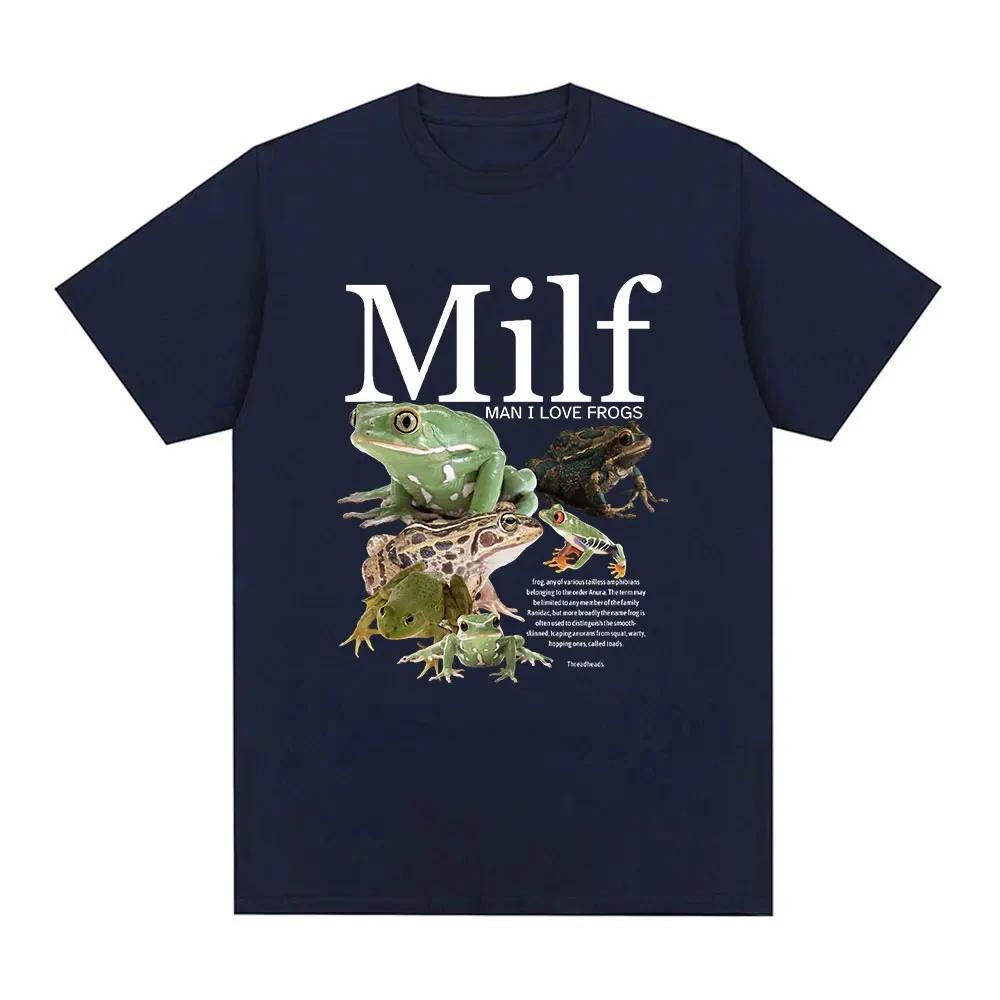 MILF Ich Liebe Frösche T-Shirt Lustiger Frosch Amphibienliebhaber Vintage Unisex T-Shirts Herren Baumwolle Übergroß Kurzarm T-Shirt