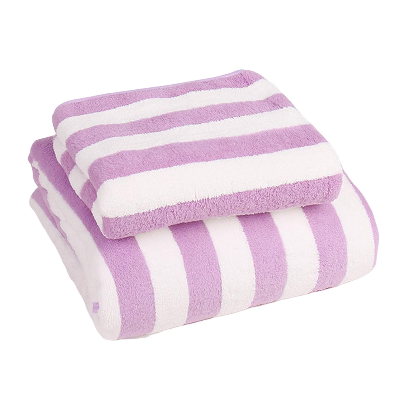 

Large Plush Bath Towels Striped Design Quick Dry Highly Absorbent Soft Feel Towels for Sensitive Skin & Daily Use фиолетовый