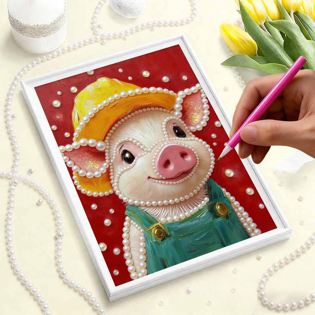 Handmade DIY Pearl Painting Cute Little Pig Theme Bedroom Living Room Frameless Diy Handmade Sticky Diamond Creative Canvas Painting