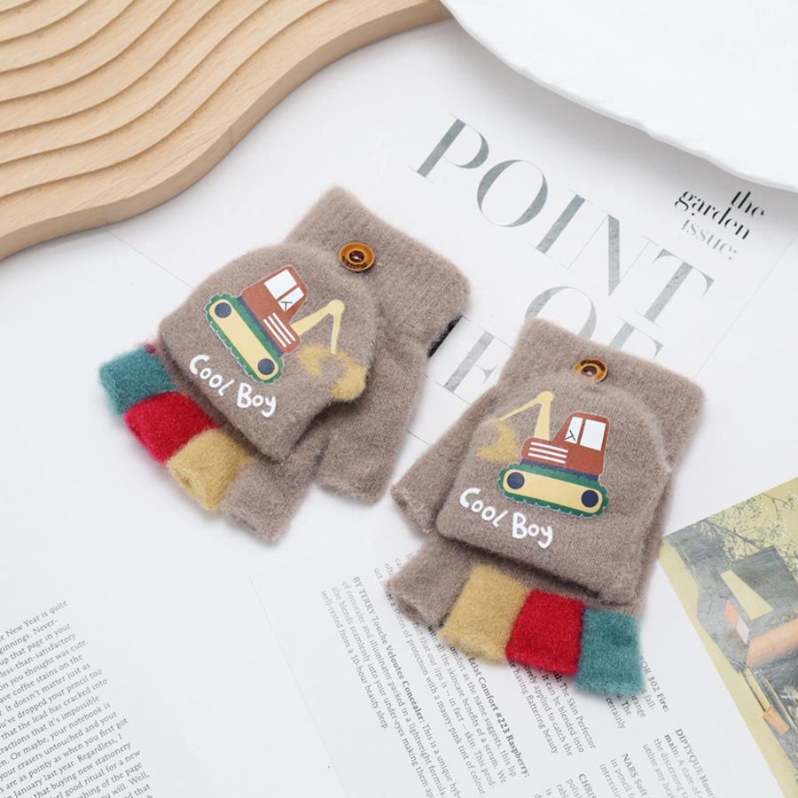 Children's Cute Cartoon Flip-Gloves: Cold-Proof, Half-Finger Winter Writing Warmth for Boys and Girls