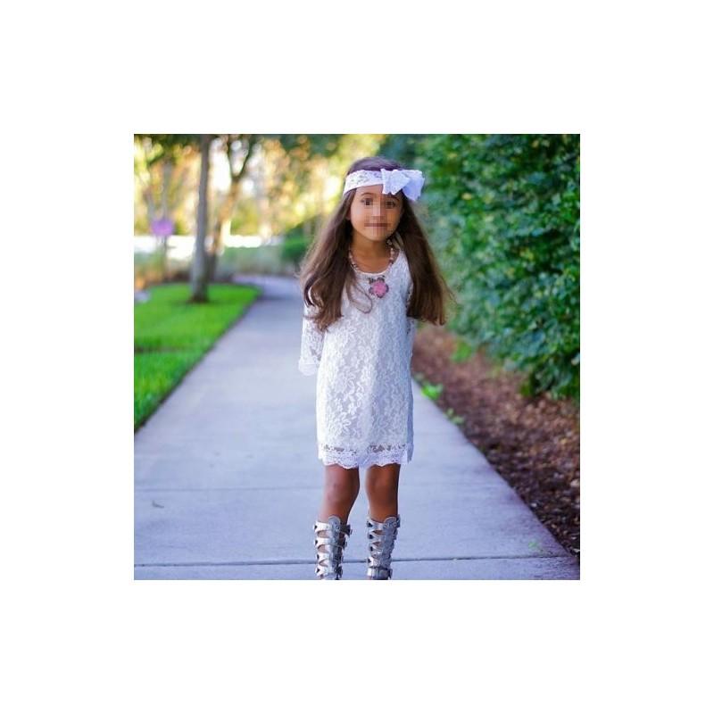 Robe de Fête Blanche en Dentelle Florale Élégante pour Bébés et Enfants Filles pour les Célébrations d'Été