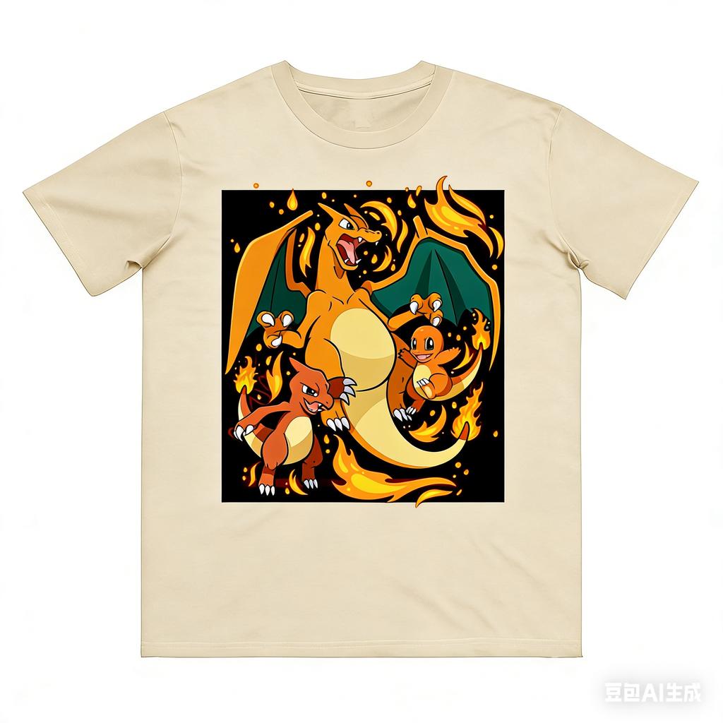 Pokémon Charmander Evolutie Bedrukt Puur Katoen T-shirt Mannen en Vrouwen LenteZomer Nieuwe Collectie Mode Korte Mouwen Shirt