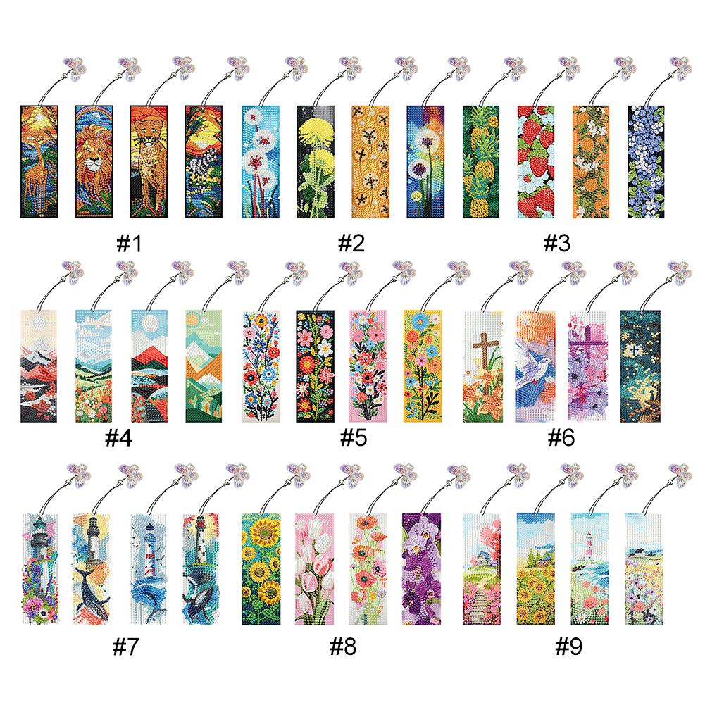 4Pcs Special Shaped Colorful Pattern 5D DIY Diamond Art Book Mark DIY Diamond Bookmark with Crystal Pendant for Reading Day Gift