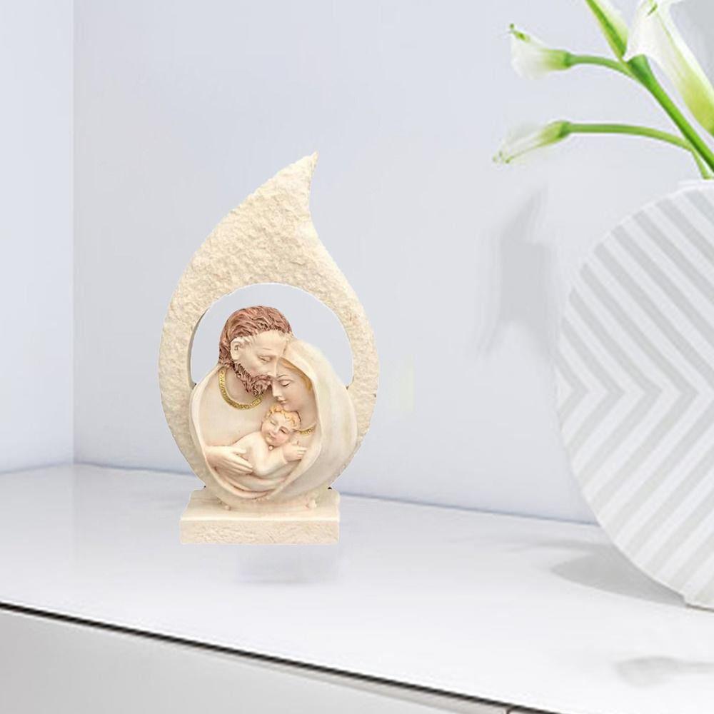 Creative Exquisite Sacred Hearts Statue Crafts Painted Holy Family Figurine Handmade Resin Nativity Ornaments Christmas Gift