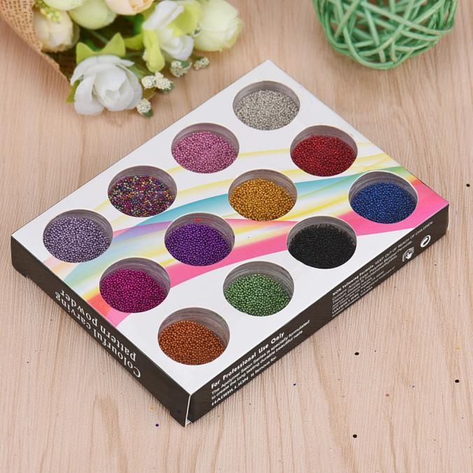 Buy 12PCS Glass Micro Beads No Hole 0.2mm Nail Art Caviar Marbles