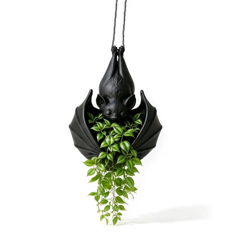 Bat Flower Pot With Hanging Cord, Bat Shape Plant Holder for Small Foliage and Trailing Foliage, Indoor Porch or Balcony Home Accent for Room Use