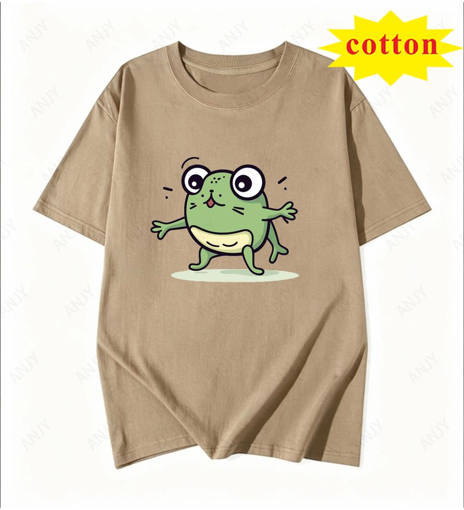 American Cartoon Tattered Frog Print Tshirt With Quirky Emotional Style Casual Short Sleeved Summer Top