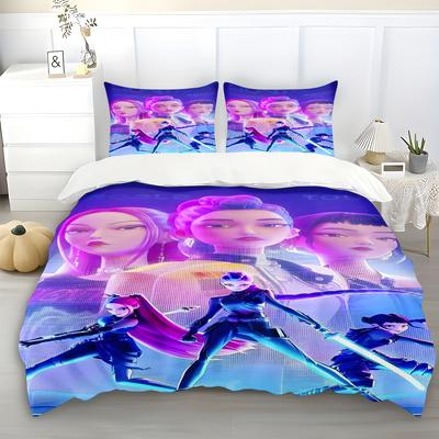 K-Pop Beddengoedset Demonenjagers Thema Kleurrijke Print Polyester Studenten Slaapzaal Laken Dekbedovertrek Kinder Cadeau Hometextiel