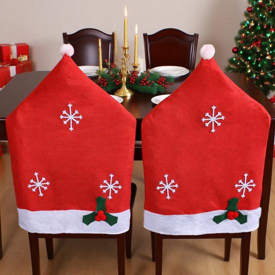 Christmas Chair Cover Non-Woven Santa Hat Shape Red Xmas Chair Back Covers with Snowflake