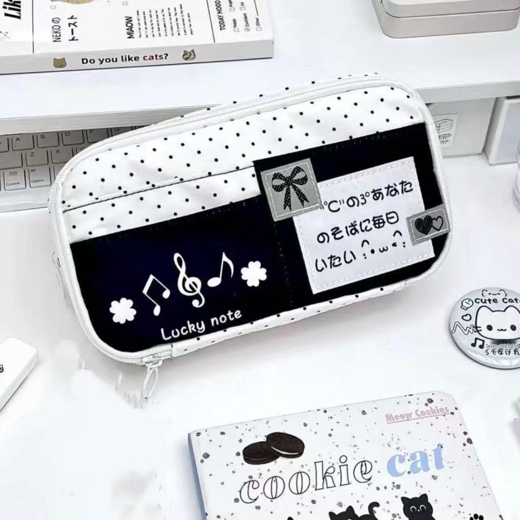 Ins Star Cat Flip-top Multi-layer Polka Dot Pencil Case - Large Capacity Stationery Bag