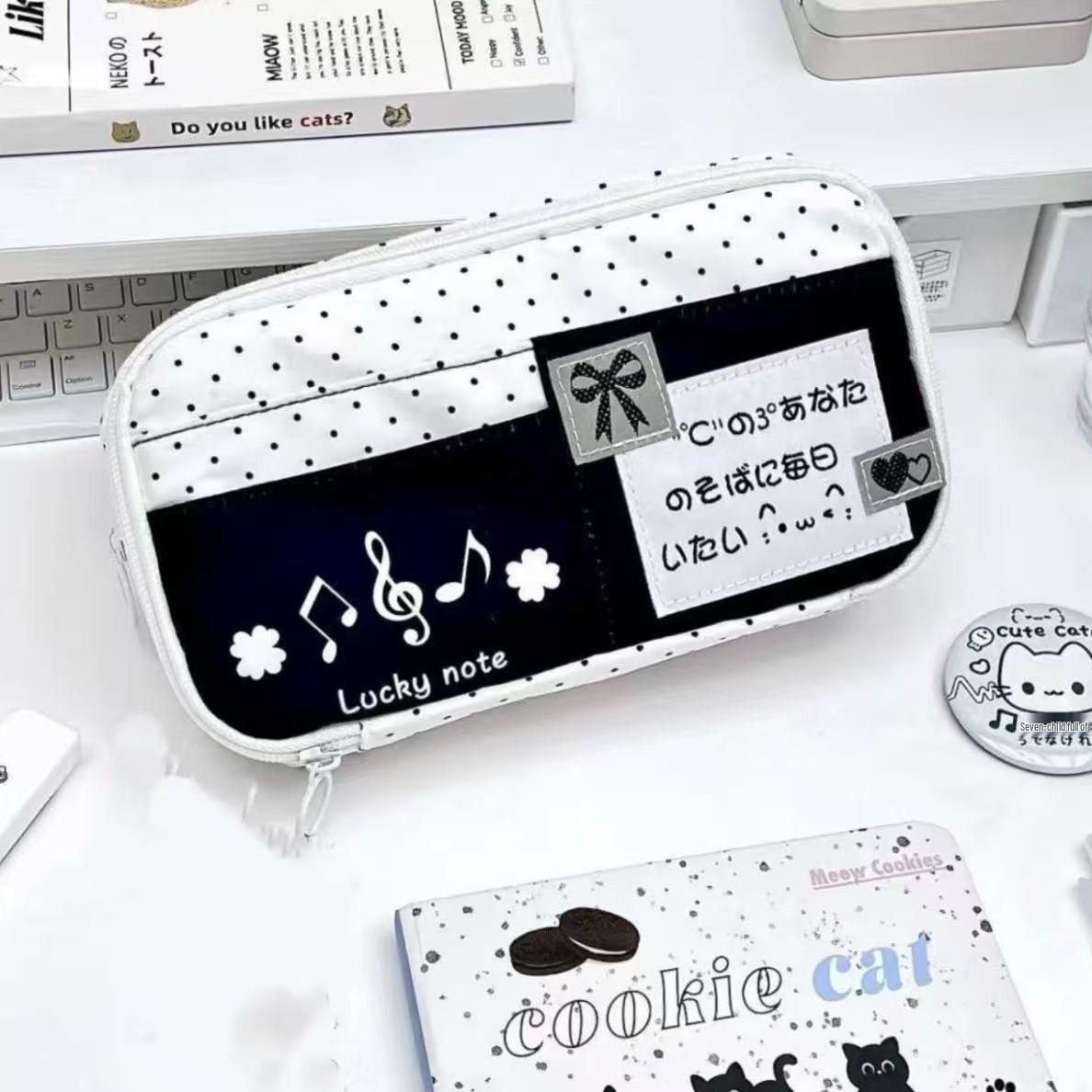 Ins Star Cat Flip-top Multi-layer Polka Dot Pencil Case - Large Capacity Stationery Bag