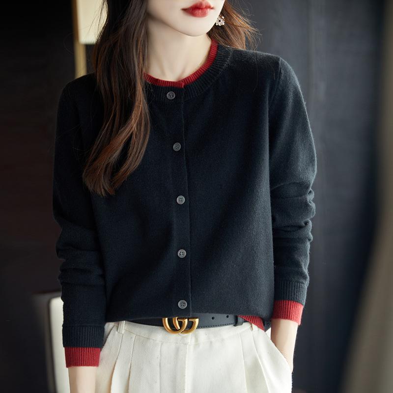 

Fake two gray soft waxy knitted sweater women s spring and autumn high-end temperament casual versatile button cardigan jacket XXL чёрный