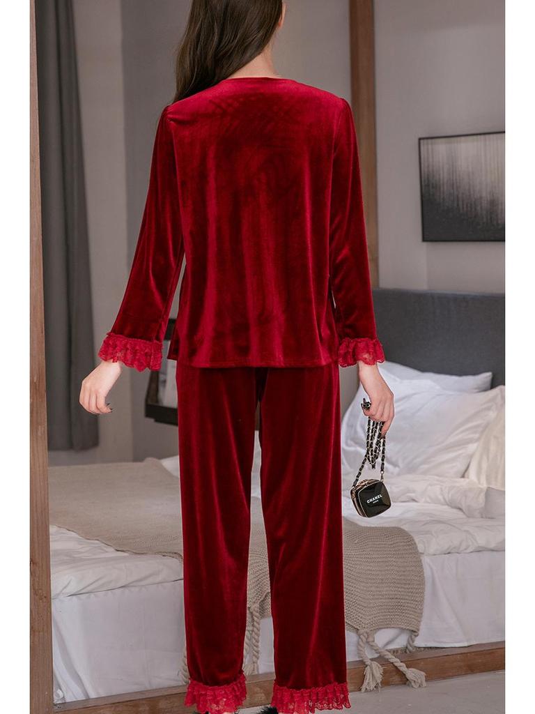 2025 Gold Velvet Autumn Pajamas: Comfortable Casual Two-Piece Homewear Set