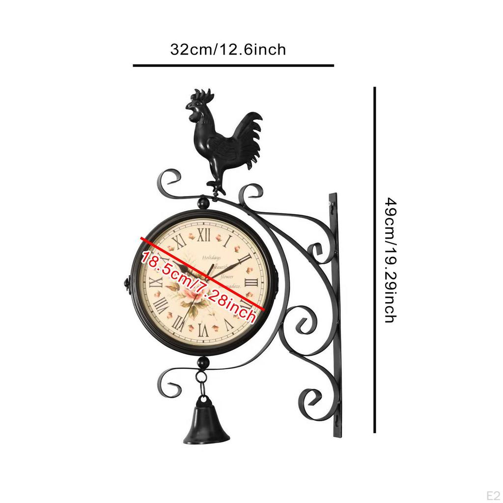 Double Sided Wall Clock Design with Chicken Sculpture Iron Practical Mute Decorative Faced