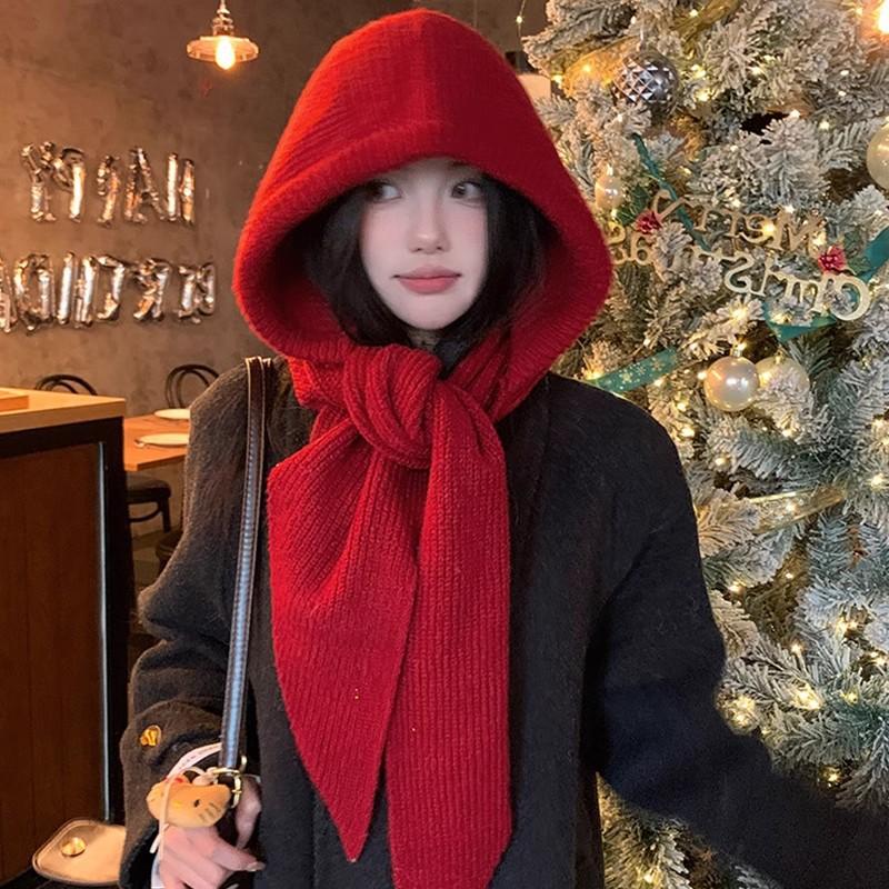 Korean Balaclava Bonnet Beanies Autumn Winter Warm Hat Scarf One-piece Thickened Knitted Hat Neck Protection Winter Accessories