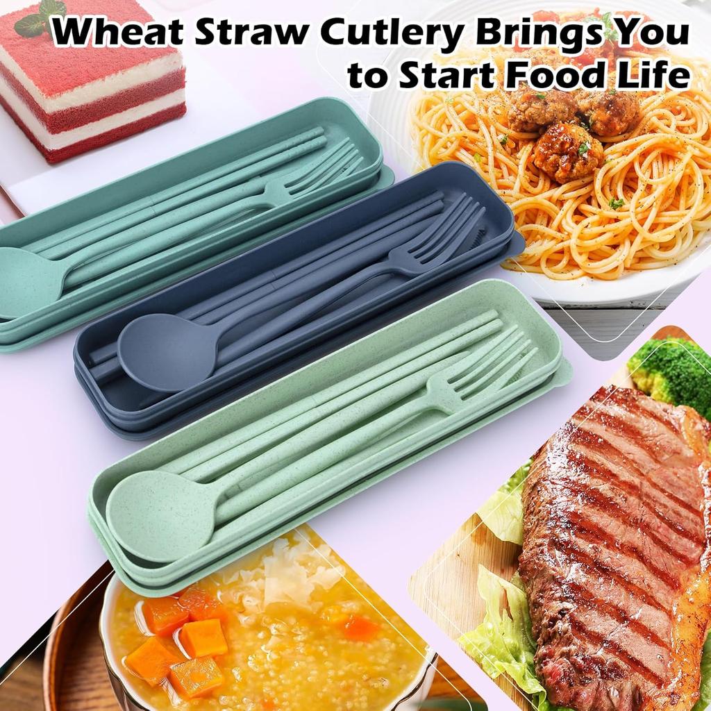 4 Sets Reusable Utensils Set with Case,Travel Utensils with Case,Reusable Utensils for Lunch Box accessories,Portable Chopsticks Knife Fork and Spoon
