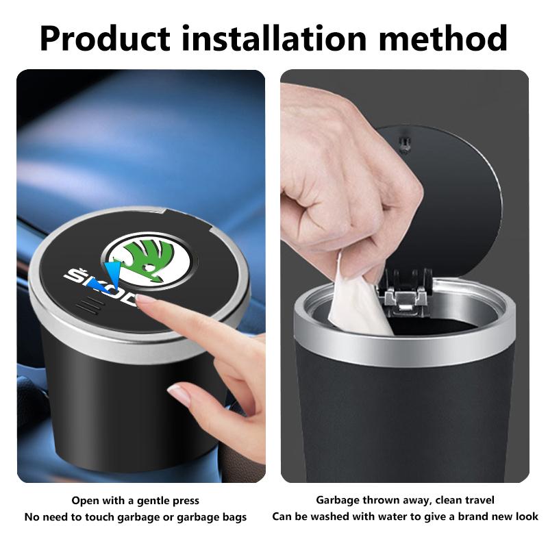 Car Interior Trash Can Garbage Case Storage Box Accessories For Skoda Fabia 1 2 Octavia A7 RS Superb Rapid Yeti Karoq Vision Lbd411